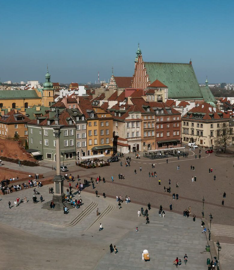 old town arial view of warsaw poland