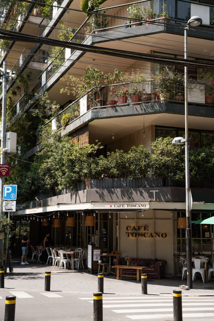 a street corner with cafe in roma norte
