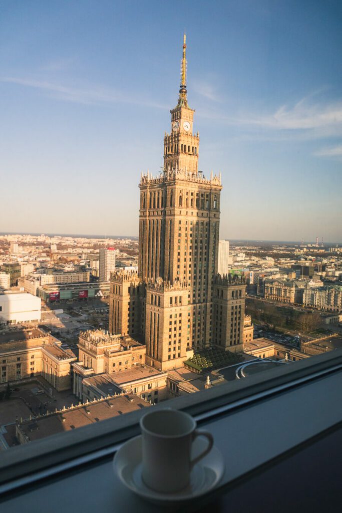 view of the Palace of science and culture from room at Intercontinental warsaw, one of the best hotels in warsaw