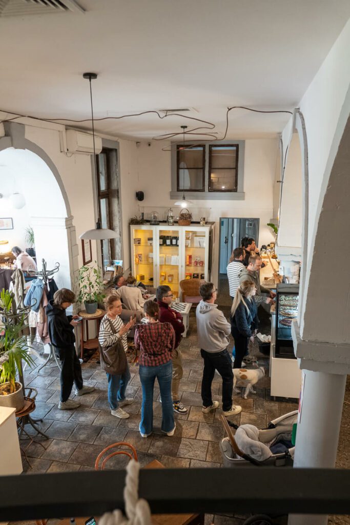coffee interior with queue in praga cafe waraw