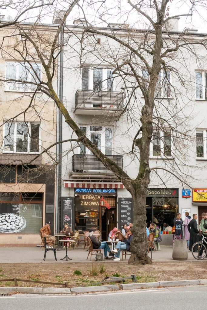 street with cafes in saska kepa warsaw