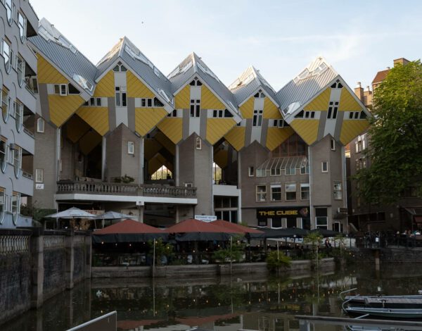 cube houses with canal in rotterdam netherlands