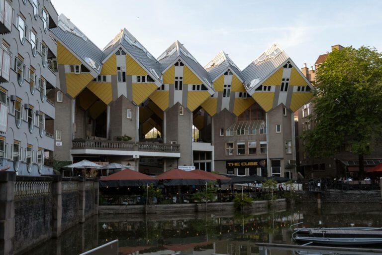 cube houses with canal in rotterdam netherlands