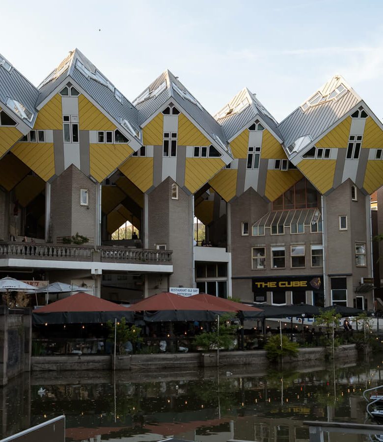 cube houses with canal in rotterdam netherlands