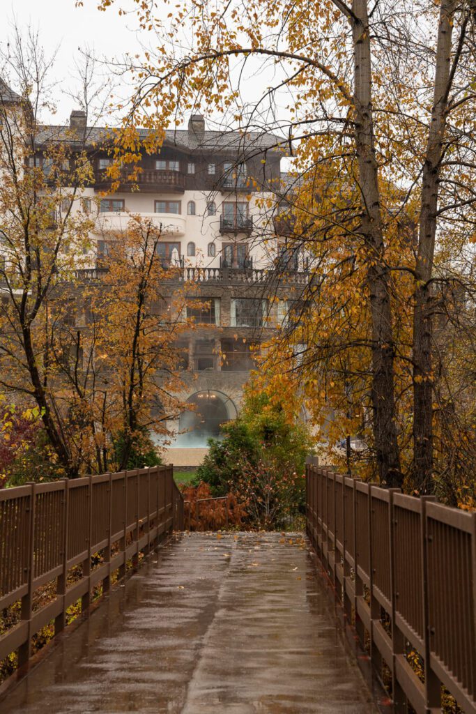 bridge leading to the post hotel in leavenworth in fall winter