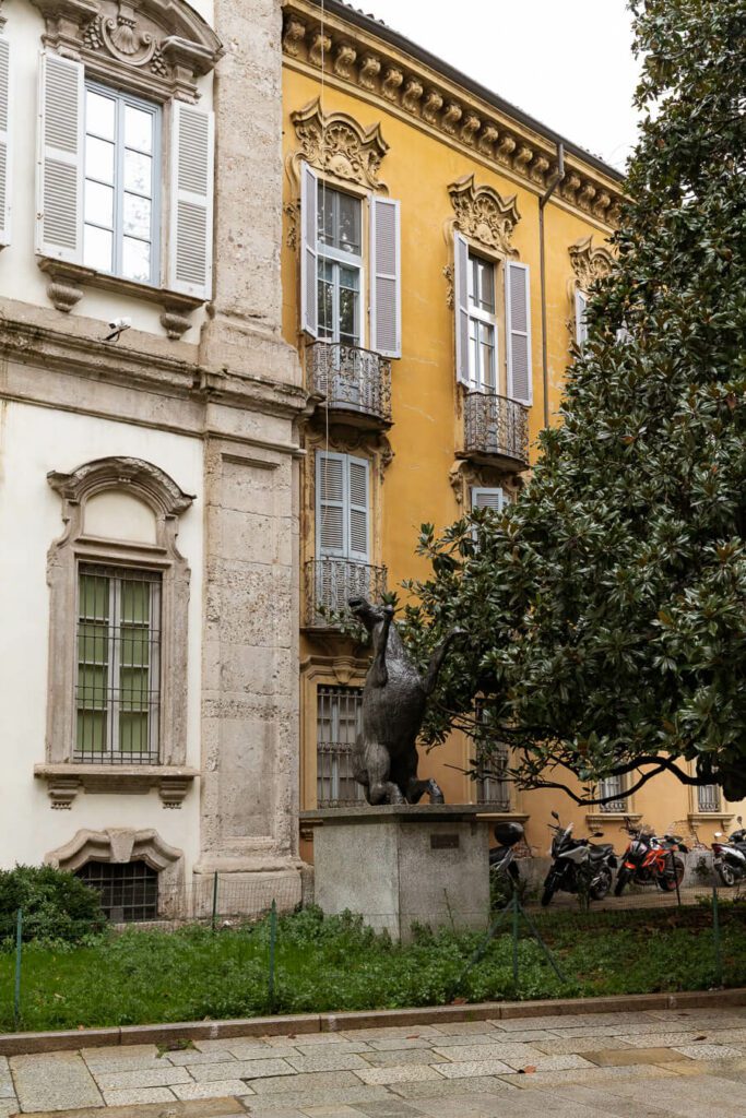 street corner with sculpture, Brera Milan