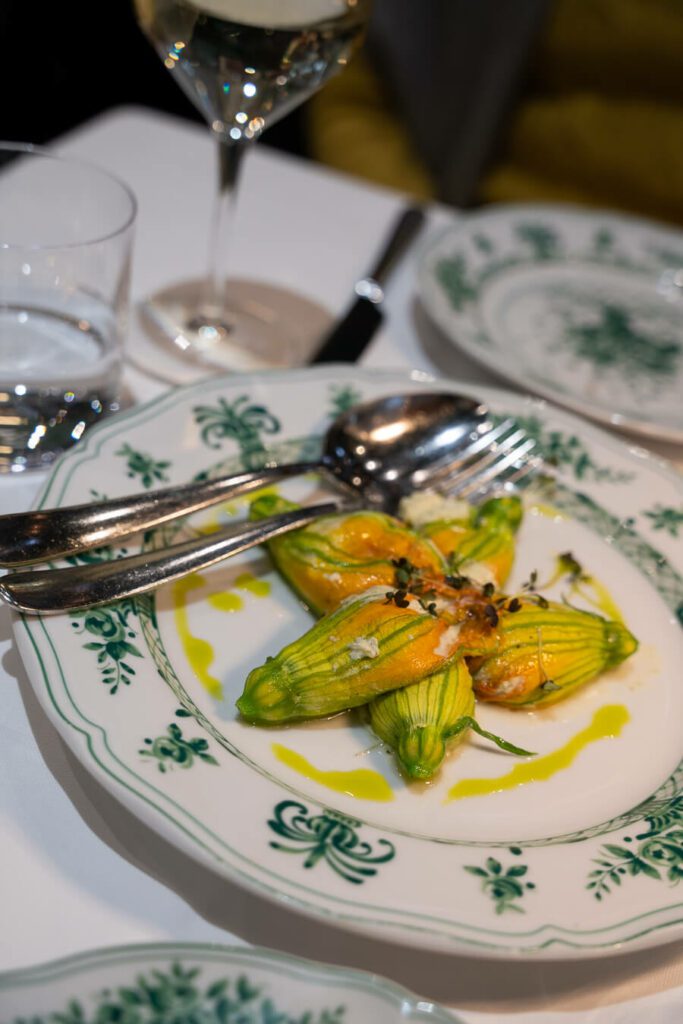 stuffed zucchini flowers in top restaurant in Milan