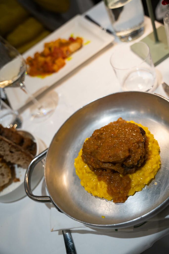 ossobucco and milanese risotto at lunch at Stendhal Brera.
