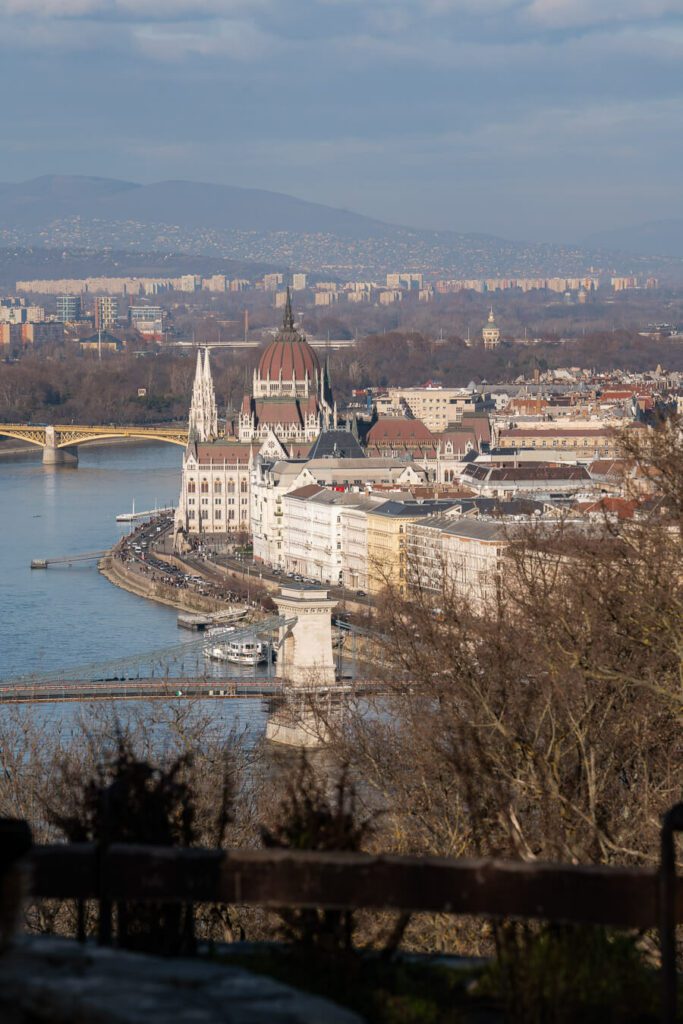 budapest in winter, danube river with parliament