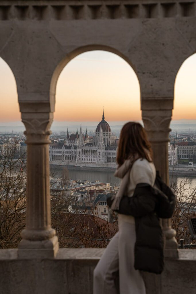 woman, me in budapest at sunrise in winter