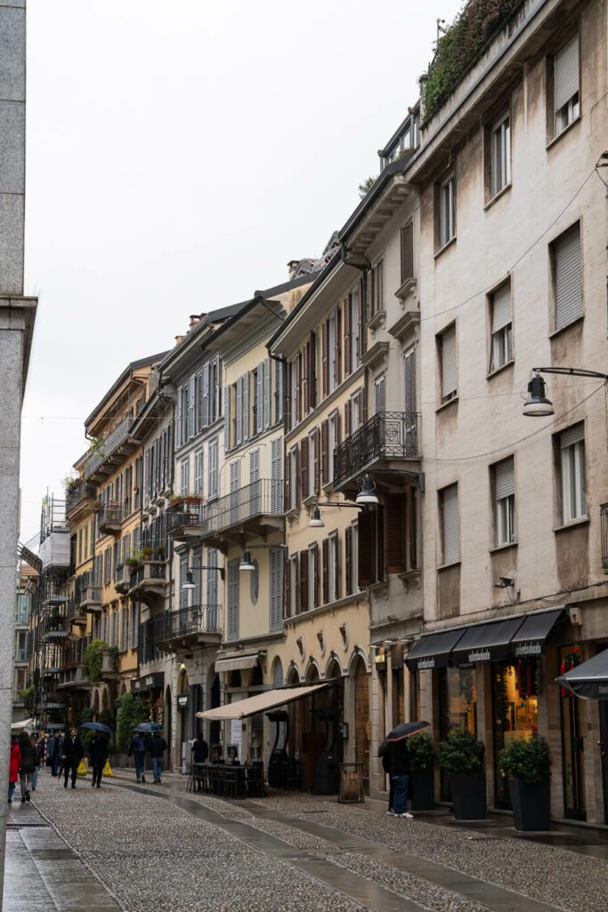 street in brera milan on a rainy day