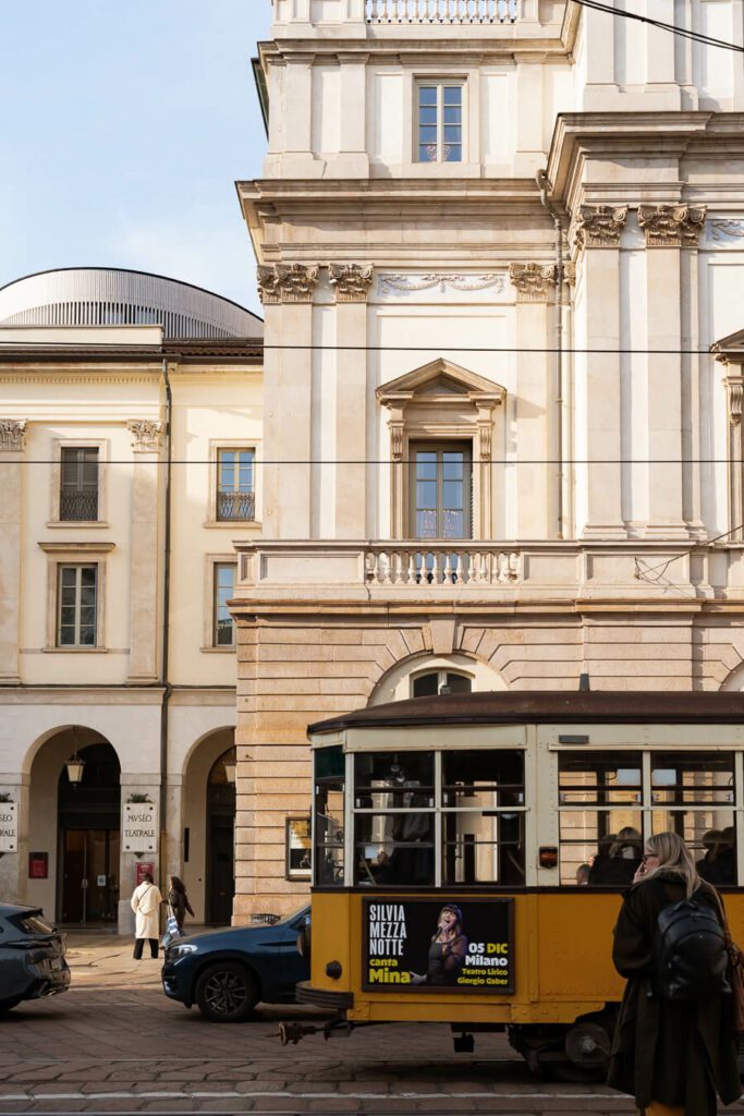 milan tram going past la scala